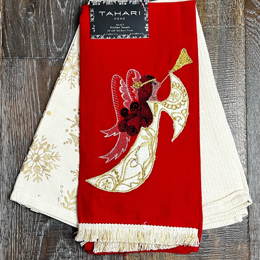 Tahari - ‘ Christmas Angel’ Dish Towels (3). NWT. Firm!